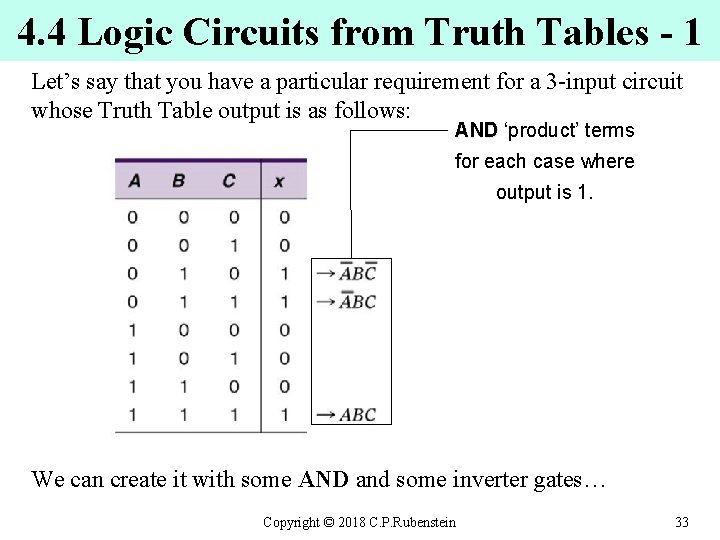 4. 4 Logic Circuits from Truth Tables - 1 Let’s say that you have