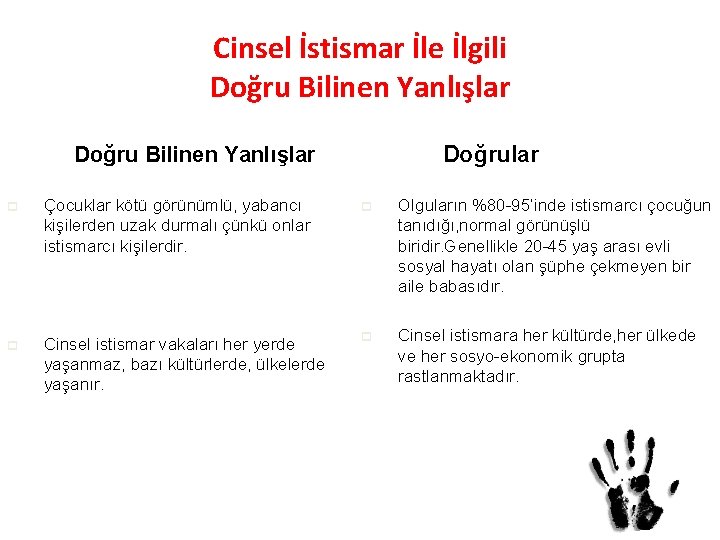 Cinsel İstismar İle İlgili Doğru Bilinen Yanlışlar p Çocuklar kötü görünümlü, yabancı kişilerden uzak