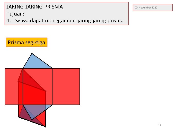 JARING-JARING PRISMA Tujuan: 1. Siswa dapat menggambar jaring-jaring prisma 23 November 2020 Prisma segi-tiga