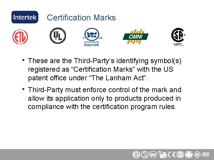 Certification Marks • These are the Third-Party’s identifying symbol(s) registered as “Certification Marks” with