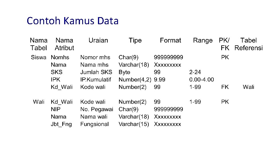 Contoh Kamus Data 