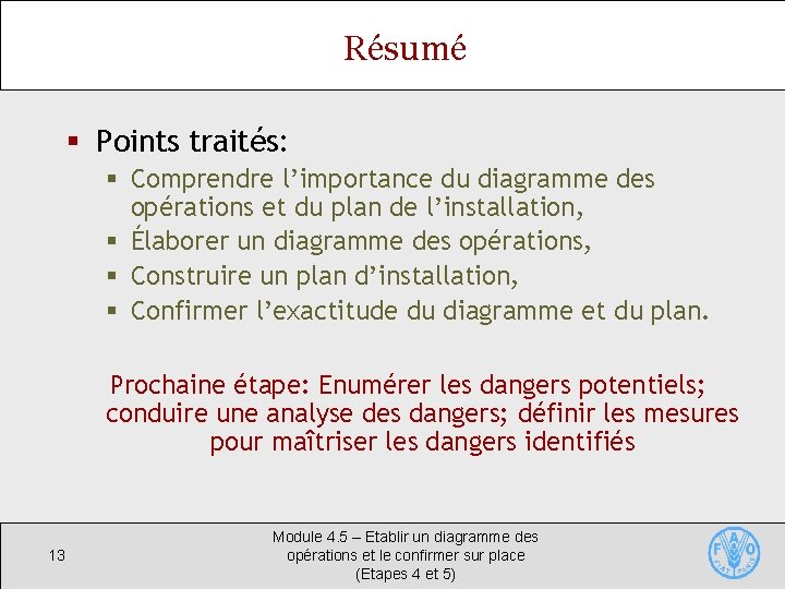 Résumé § Points traités: § Comprendre l’importance du diagramme des opérations et du plan