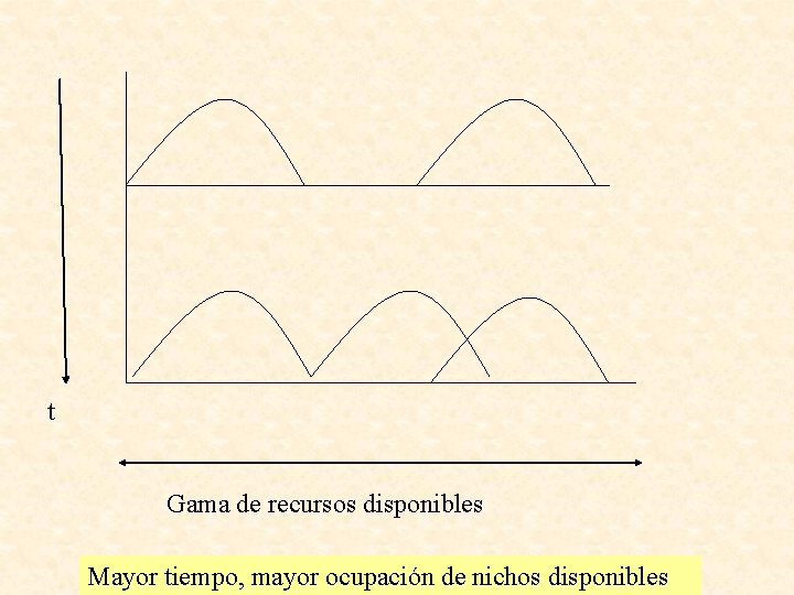 t Gama de recursos disponibles Mayor tiempo, mayor ocupación de nichos disponibles 