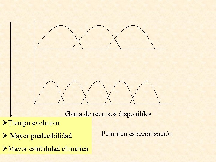 Gama de recursos disponibles Tiempo evolutivo Mayor predecibilidad Mayor estabilidad climática Permiten especialización 