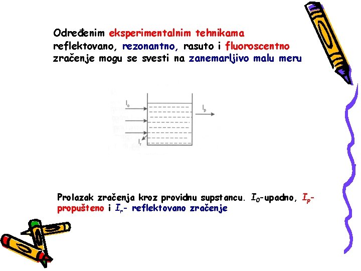 Određenim eksperimentalnim tehnikama reflektovano, rezonantno, rasuto i fluoroscentno zračenje mogu se svesti na zanemarljivo