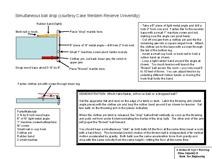 Simultaneous ball drop (courtesy Case Western Reserve University) Rubber band (light). Bent nail or