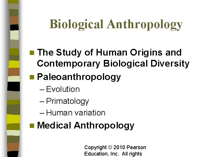 Biological Anthropology n The Study of Human Origins and Contemporary Biological Diversity n Paleoanthropology