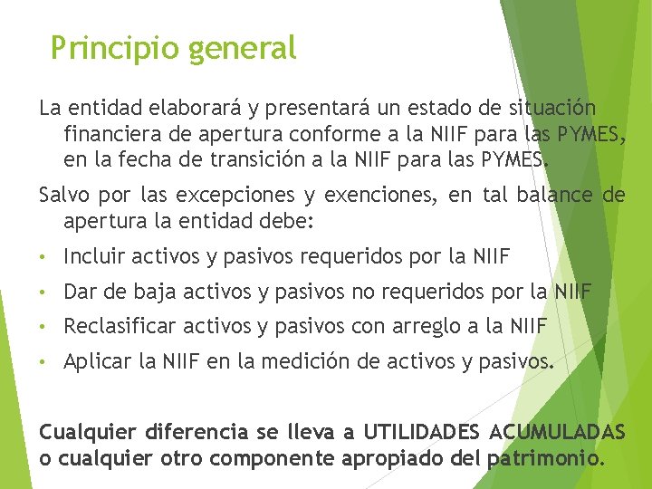 Principio general La entidad elaborará y presentará un estado de situación financiera de apertura