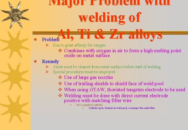 Major Problem with welding of Al, Ti & Zr alloys ¬ Problem Ø Due