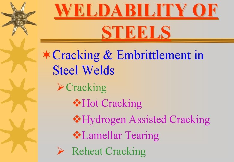 WELDABILITY OF STEELS ¬ Cracking & Embrittlement in Steel Welds Ø Cracking v. Hot