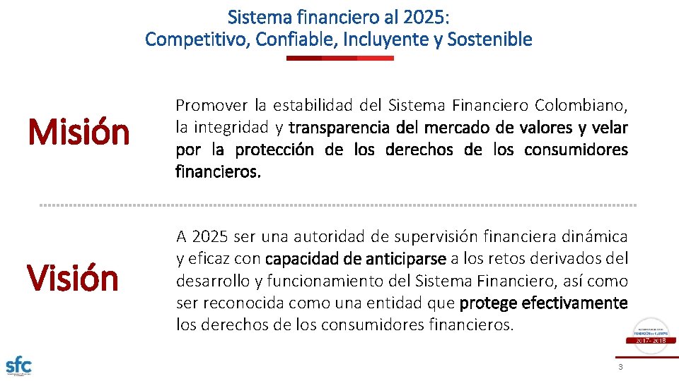 Sistema financiero al 2025: Competitivo, Confiable, Incluyente y Sostenible Misión Promover la estabilidad del