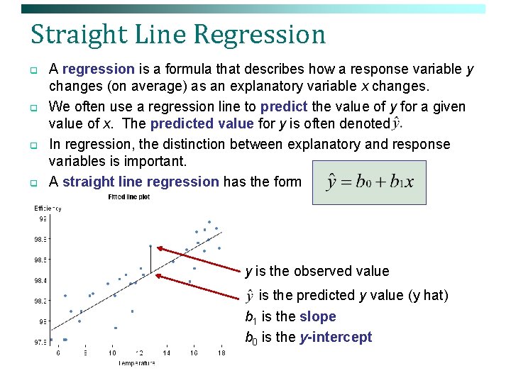 Straight Line Regression q q A regression is a formula that describes how a