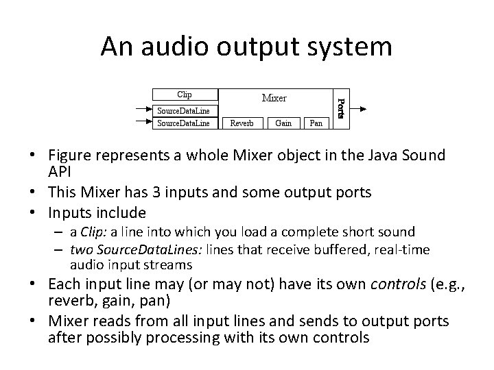 An audio output system • Figure represents a whole Mixer object in the Java