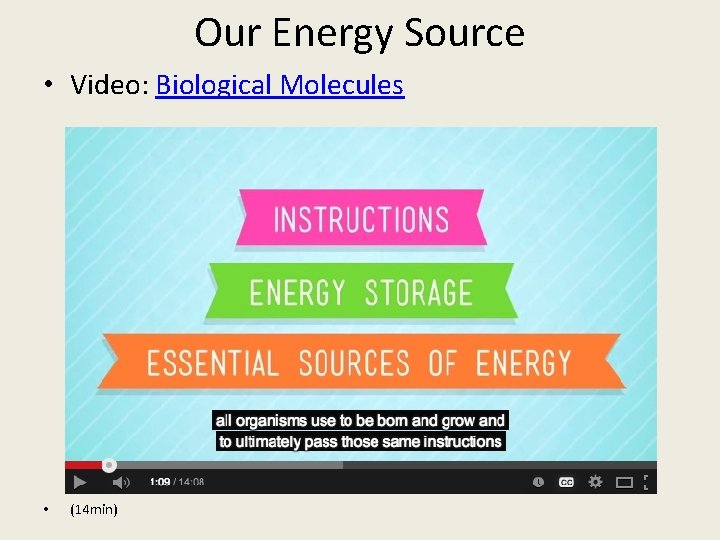Our Energy Source • Video: Biological Molecules • (14 min) 