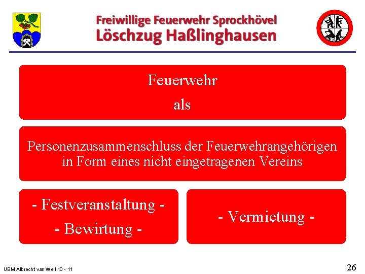 Feuerwehr als Personenzusammenschluss der Feuerwehrangehörigen in Form eines nicht eingetragenen Vereins - Festveranstaltung -