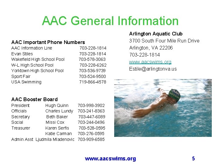 AAC General Information AAC Important Phone Numbers AAC Information Line 703 -228 -1814 Evan