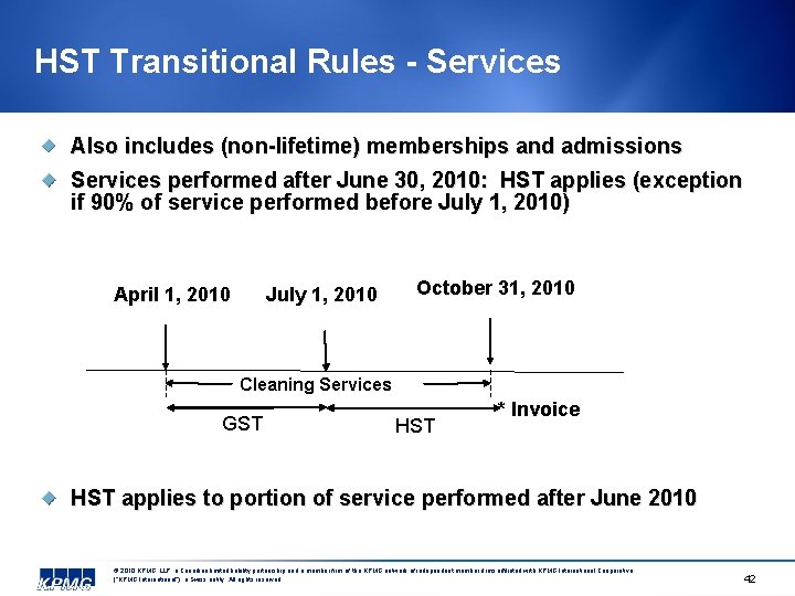 HST Transitional Rules - Services Also includes (non-lifetime) memberships and admissions Services performed after