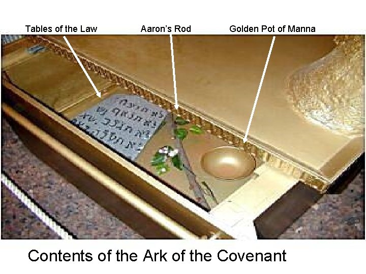 Tables of the Law Aaron’s Rod Golden Pot of Manna Contents of the Ark