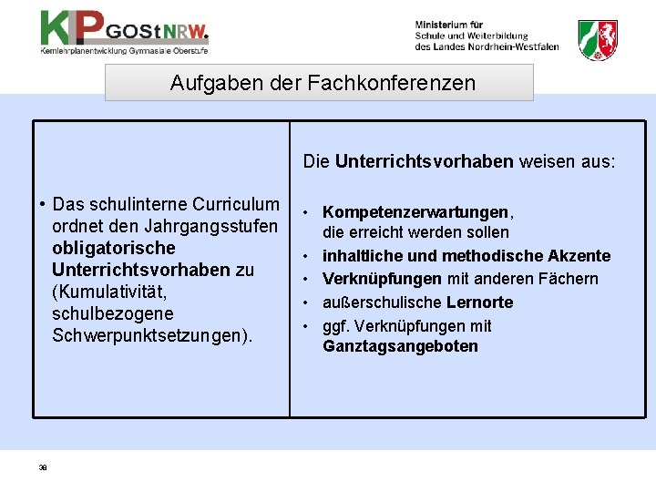 Aufgaben der Fachkonferenzen Die Unterrichtsvorhaben weisen aus: • Das schulinterne Curriculum • ordnet den