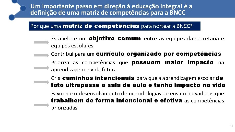 Um importante passo em direção à educação integral é a definição de uma matriz