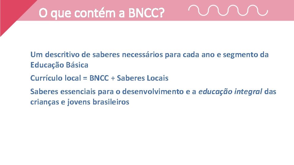 O que contém a BNCC? Um descritivo de saberes necessários para cada ano e