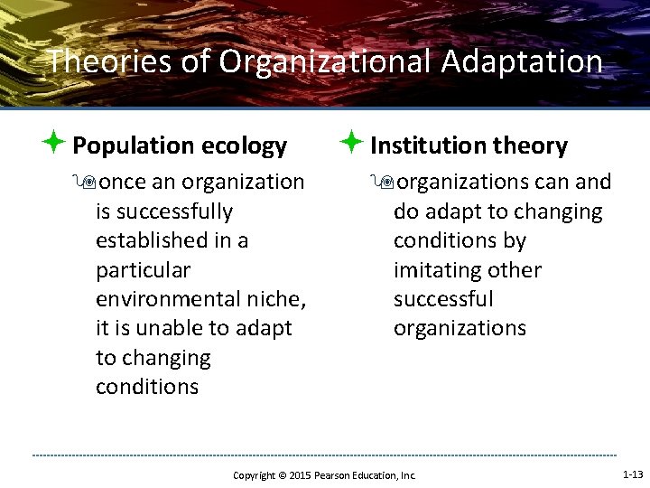 Theories of Organizational Adaptation ª Population ecology 9 once an organization is successfully established