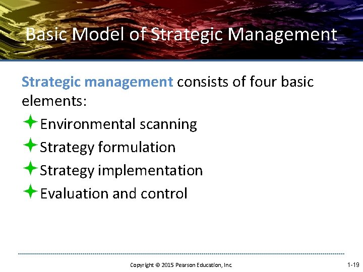 Basic Model of Strategic Management Strategic management consists of four basic elements: ªEnvironmental scanning