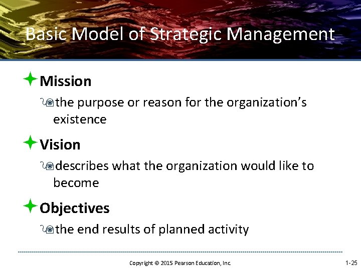 Basic Model of Strategic Management ªMission 9 the purpose or reason for the organization’s