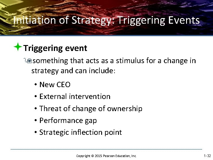 Initiation of Strategy: Triggering Events ªTriggering event 9 something that acts as a stimulus