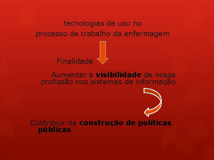 tecnologias de uso no processo de trabalho da enfermagem Finalidade Aumentar a visibilidade de