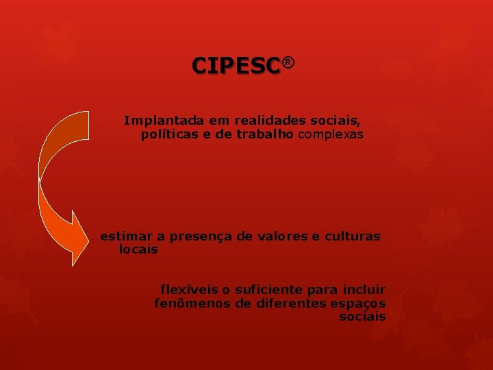 CIPESC® Implantada em realidades sociais, políticas e de trabalho complexas estimar a presença de