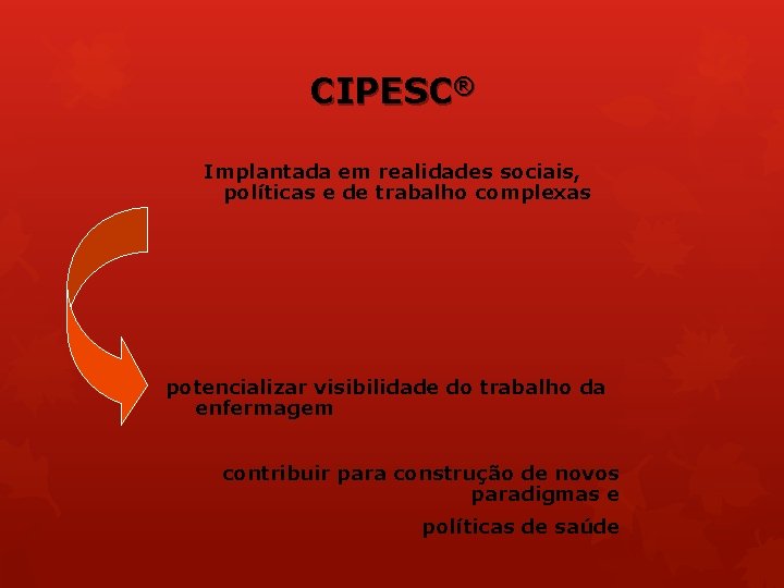 CIPESC® Implantada em realidades sociais, políticas e de trabalho complexas potencializar visibilidade do trabalho