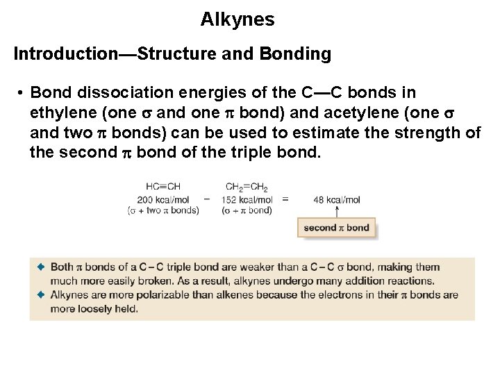 Alkynes Introduction—Structure and Bonding • Bond dissociation energies of the C—C bonds in ethylene