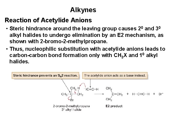 Alkynes Reaction of Acetylide Anions • Steric hindrance around the leaving group causes 20