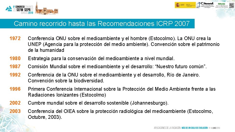 Camino recorrido hasta las Recomendaciones ICRP 2007 1972 Conferencia ONU sobre el medioambiente y