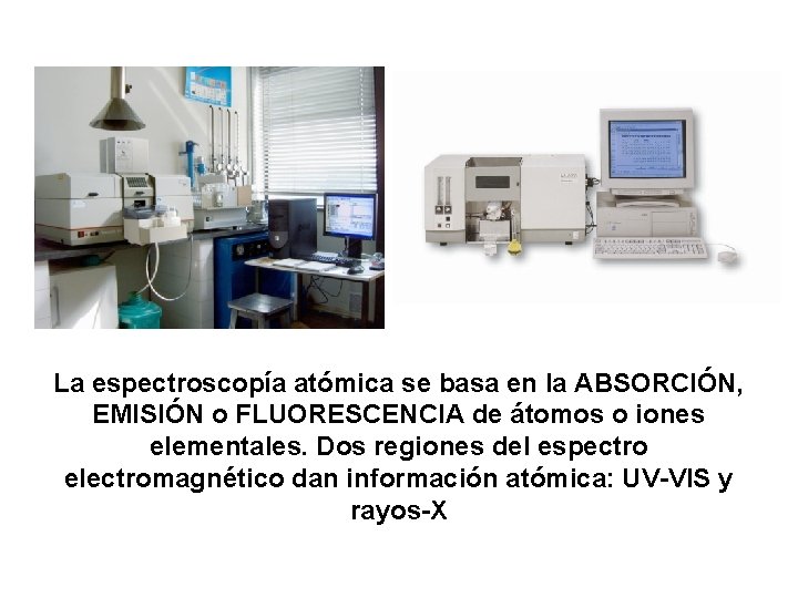 La espectroscopía atómica se basa en la ABSORCIÓN, EMISIÓN o FLUORESCENCIA de átomos o