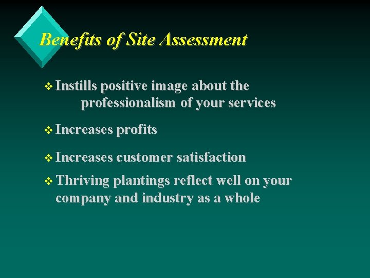 Benefits of Site Assessment Instills positive image about the professionalism of your services Increases