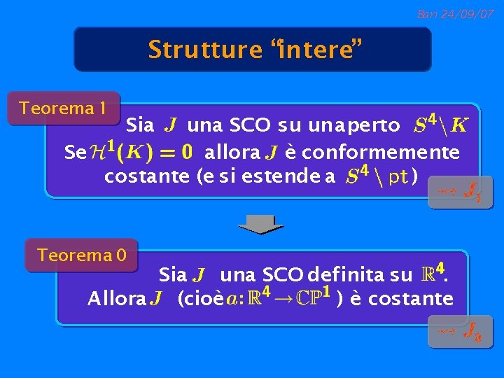 Bari 24/09/07 Strutture “intere” Teorema 1 Sia una SCO su un aperto Se allora