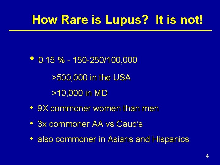 How Rare is Lupus? It is not! • 0. 15 % - 150 -250/100,