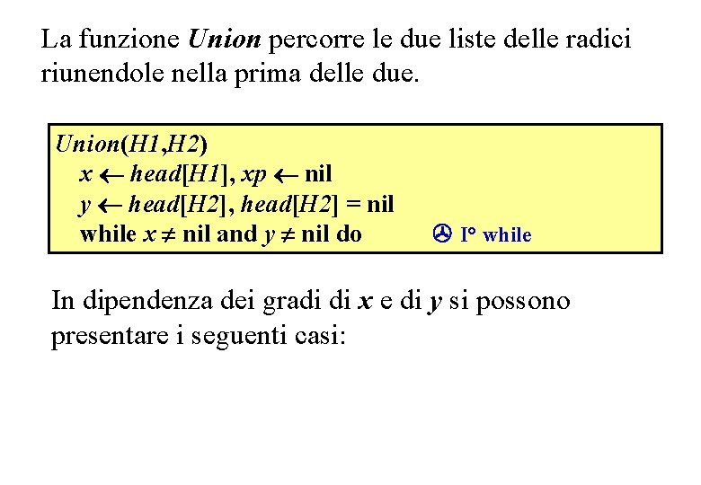 La funzione Union percorre le due liste delle radici riunendole nella prima delle due.