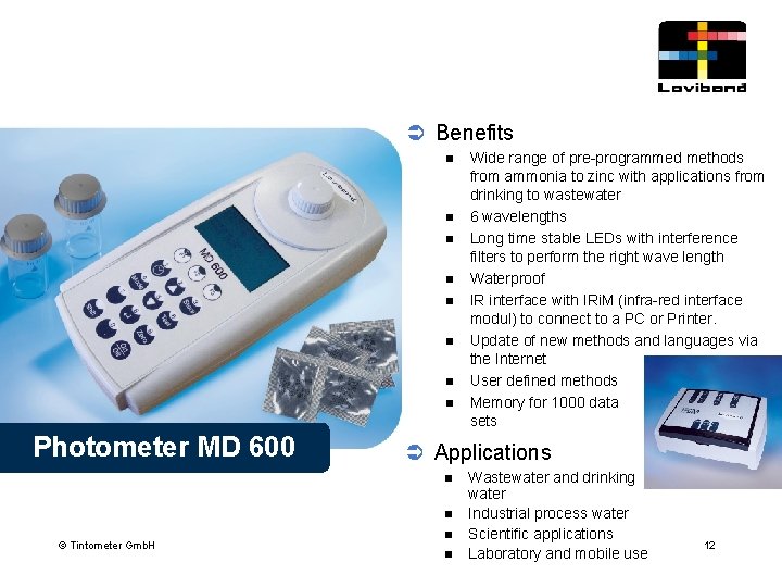 Ü Benefits n n n n Photometer MD 600 Ü Applications n n ©