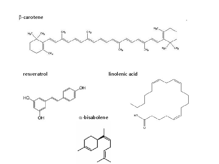 b-carotene resveratrol linolenic acid a-bisabolene 