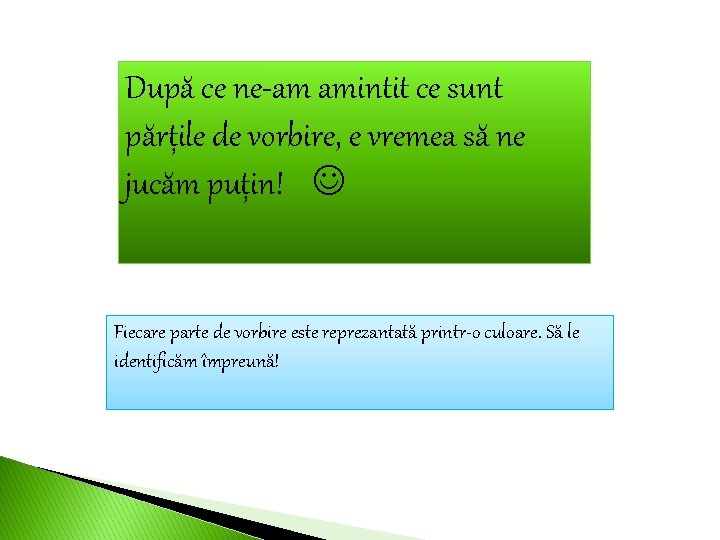 După ce ne-am amintit ce sunt părțile de vorbire, e vremea să ne jucăm