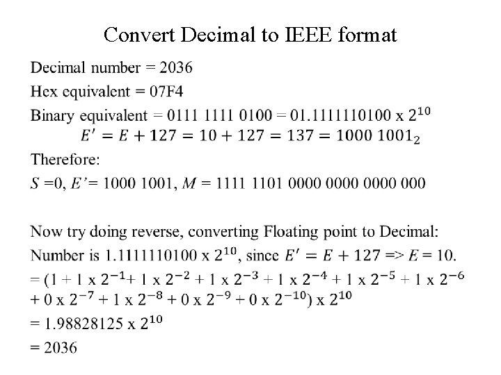 Convert Decimal to IEEE format • 