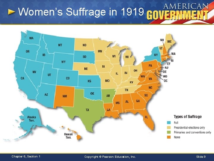 Women’s Suffrage in 1919 Chapter 6, Section 1 Copyright © Pearson Education, Inc. Slide