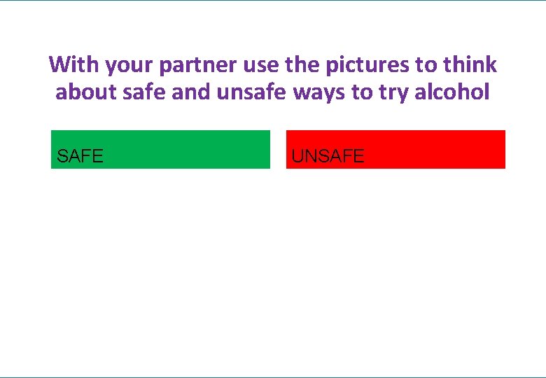 With your partner use the pictures to think about safe and unsafe ways to