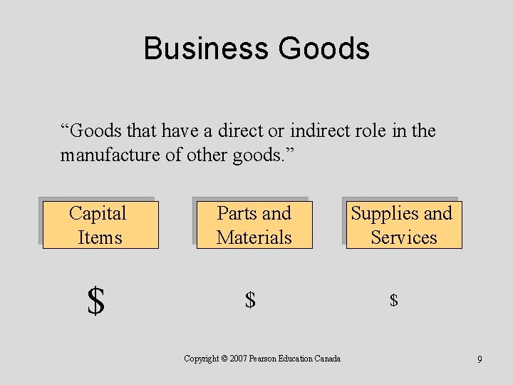 Business Goods “Goods that have a direct or indirect role in the manufacture of