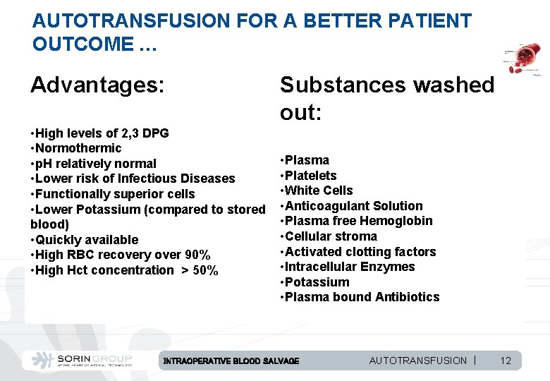 AUTOTRANSFUSION FOR A BETTER PATIENT OUTCOME … Advantages: • High levels of 2, 3