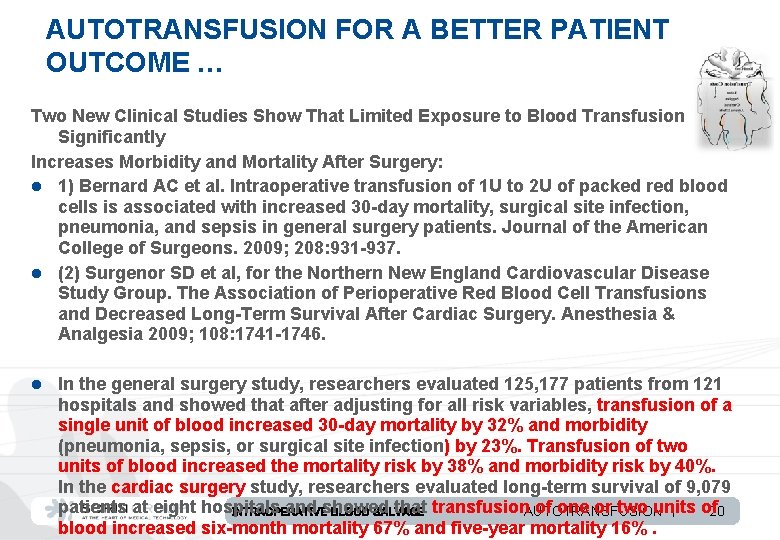 AUTOTRANSFUSION FOR A BETTER PATIENT OUTCOME … Two New Clinical Studies Show That Limited