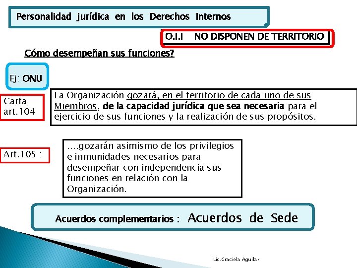 Personalidad jurídica en los Derechos Internos O. I. I NO DISPONEN DE TERRITORIO Cómo